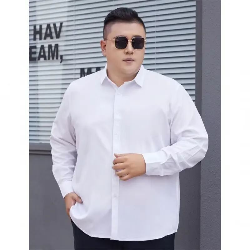 

White Long-sleeved Shirt Daily Commute 2025 Men's Spring And Summer Business Dress No-ironing Solid Color Loose Shirt