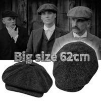 Retro Big Size 62cm Newsboy Caps Men Vintage Wool Thick Beret Winter Driver Hats for Male Tweed Casual Flat Octagonal Cap
