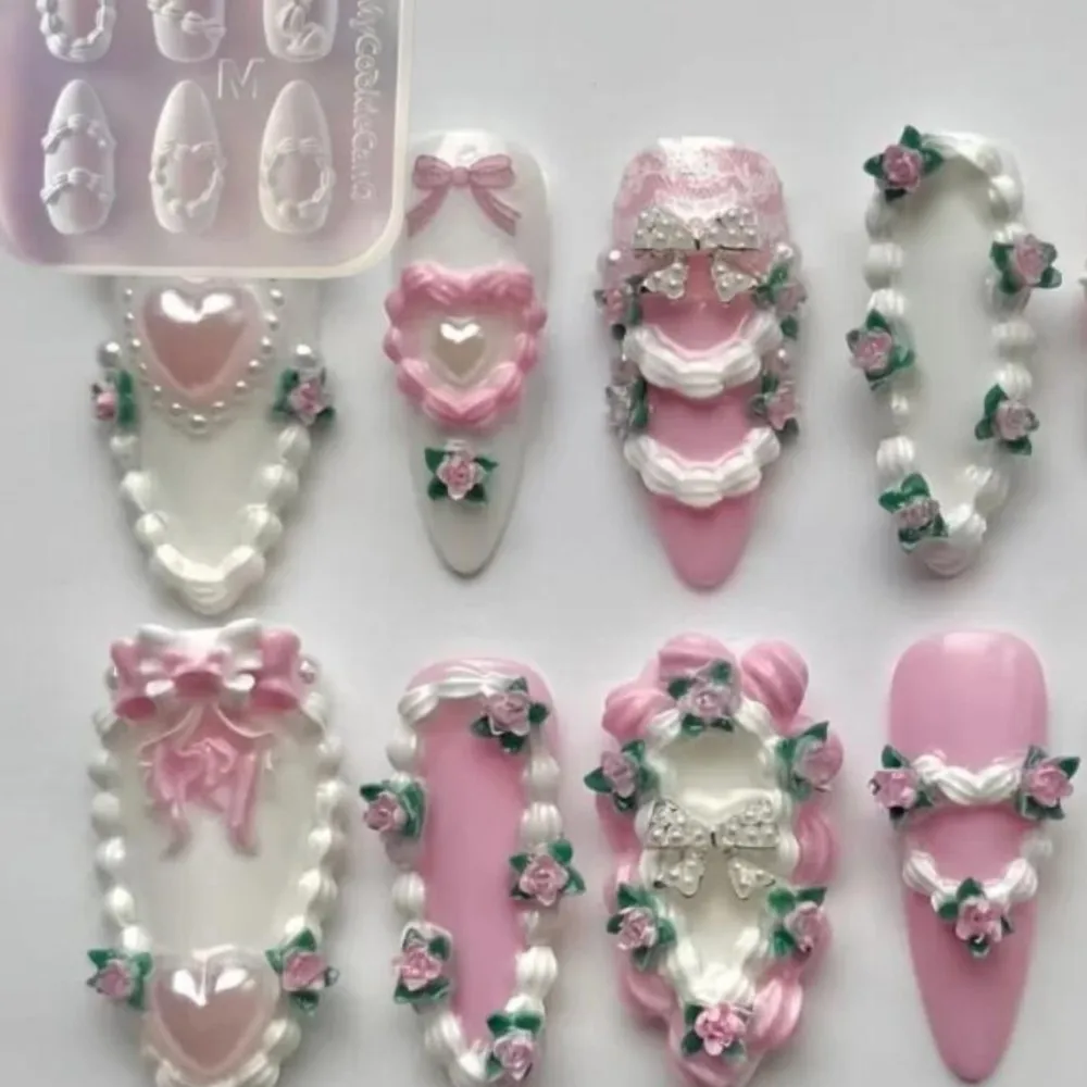 1 st 3D Franse Crème Nail Art Siliconen Mal Reliëf Crème Keten Ontwerp Carving Sjablonen Manicure Hars Craft Maken Tool Mold