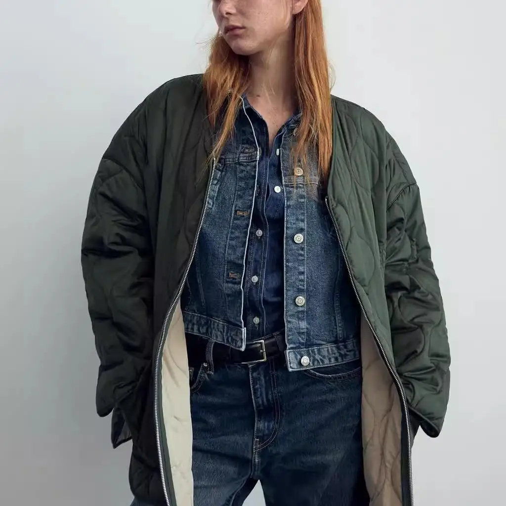 

Loose Long Sve Cotton Jaet Women's Street Sle Simple Design Autumn Winter New Arrival 2024 Outerwear Coat 255792