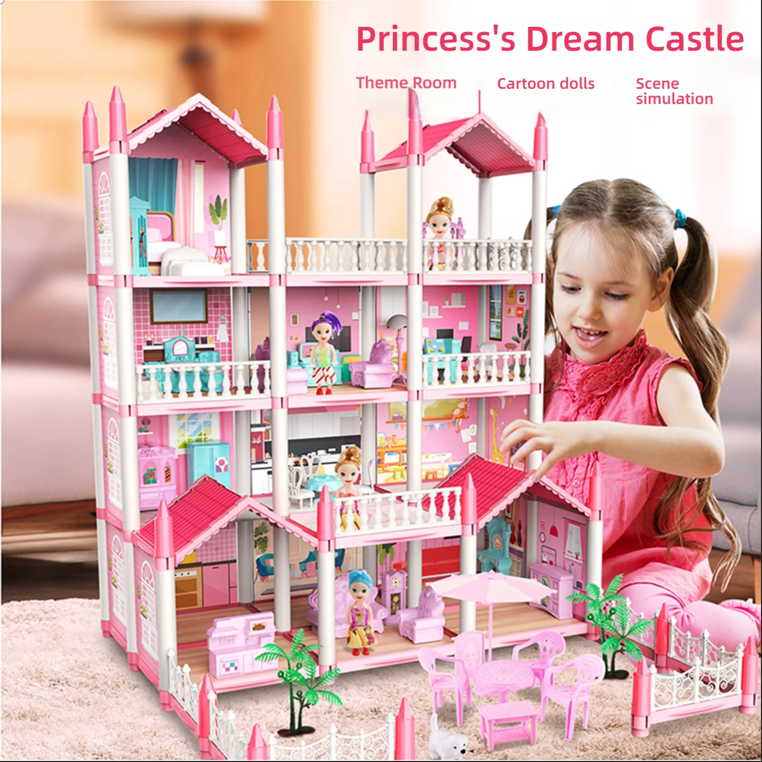 3D DIY Princess Castle Doll House Kit with LED Lights | Miniature Villa Model  | Creative Birthday Gift Toy & Home Decoration