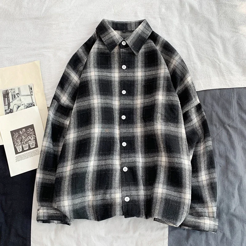 Ins Fashion Plaid Shirts for Men 2024 Autumn Winter High Quality Casual Flannel Men Retro Long Sleeves Shirt Streetwear Blouses