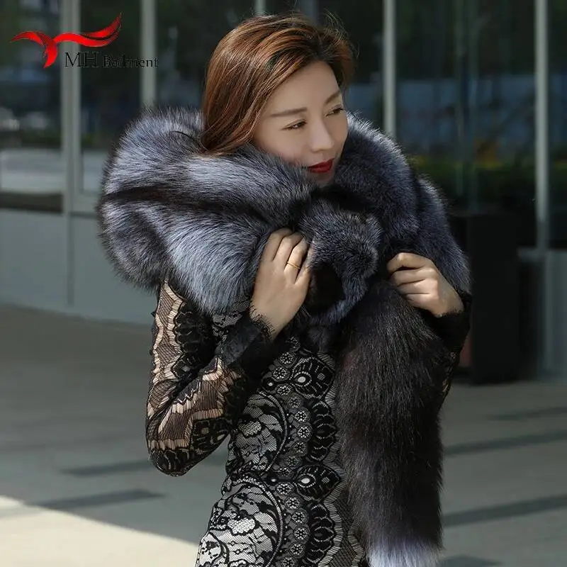 

Lady Real Fox Fur Scarf Party Luxury Women Winter Furry Scarves Natural Fox Fur Collar Super Big Warm Soft Shawl Accessories