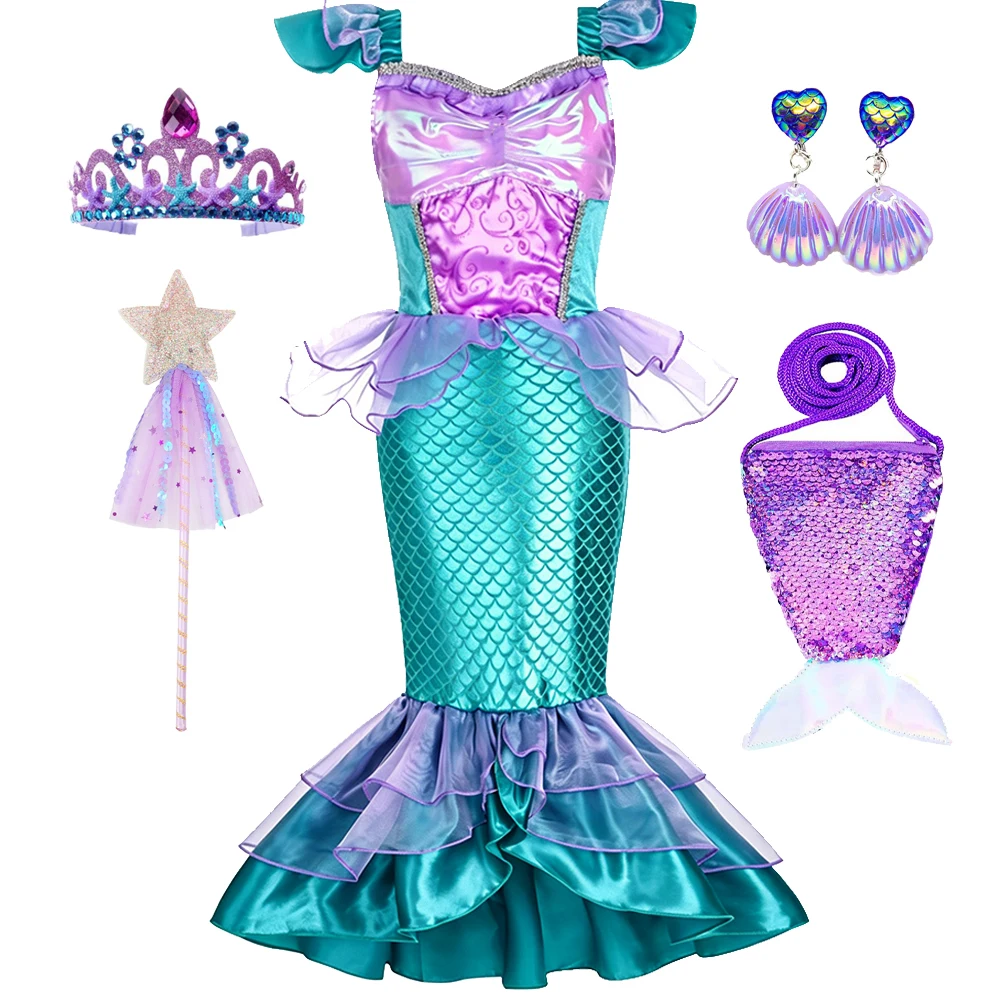 Ärmelloses Meerjungfrauen-Fischschwanz-Kostümkleid mit komplettem Zubehörset für Mädchen, Geschenk für Weihnachten, Halloween, Geburtstag – Detail 7
