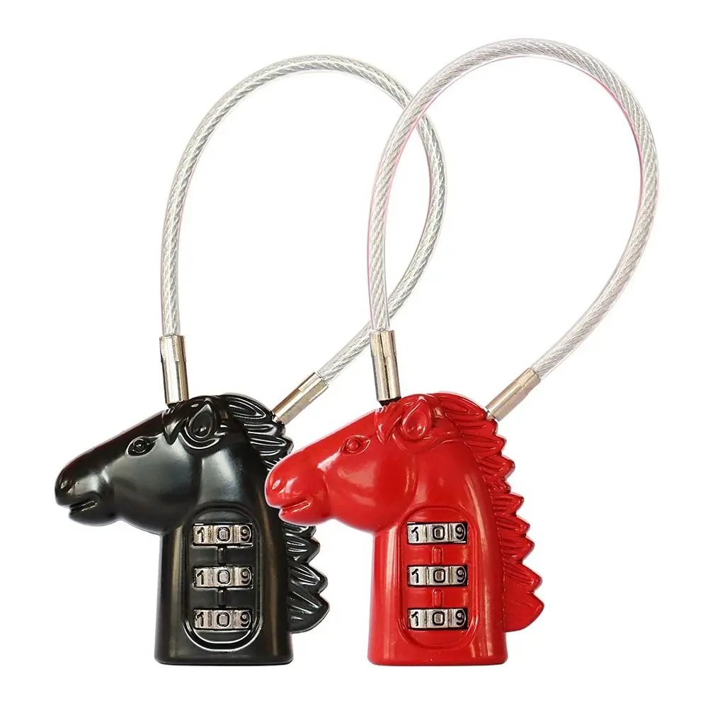 Zinc alloy 3 Digit Password Lock Anti-theft Horse-shape Dormitory Cabinet Lock Padlock Wire Rope Security Coded Lock