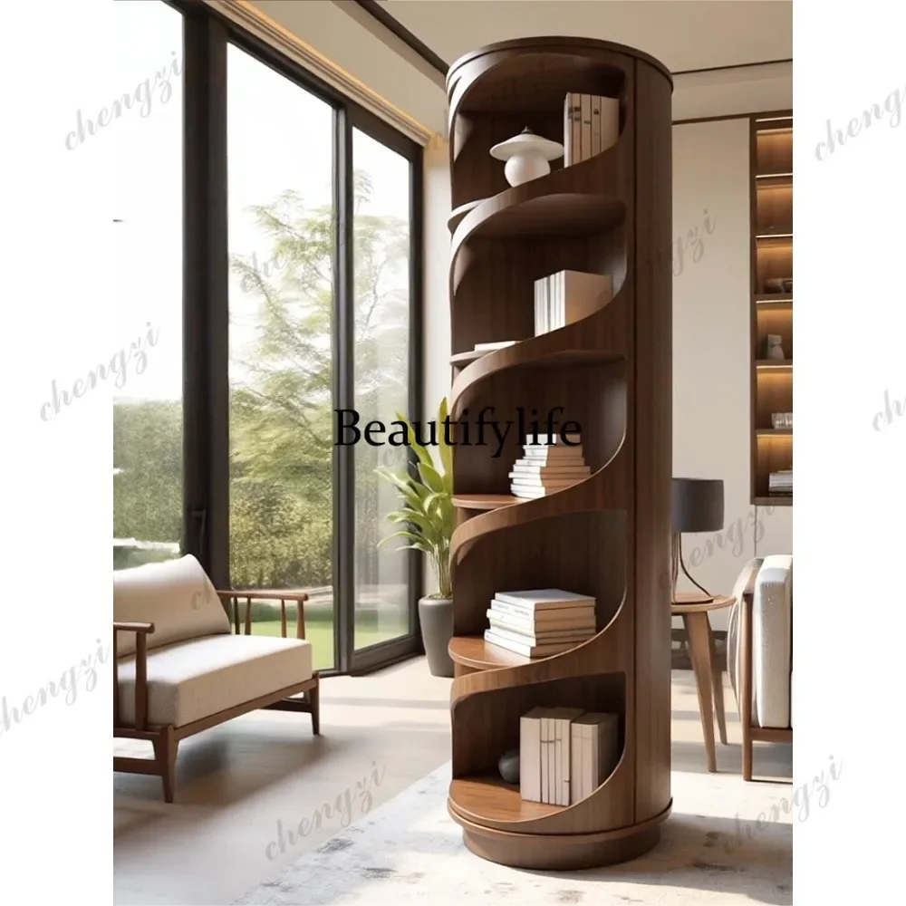 M9344  Creative Home Rotating Bookshelf Solid North American Black Walnut Wood Living Room Display & Storage Shelf 360°
