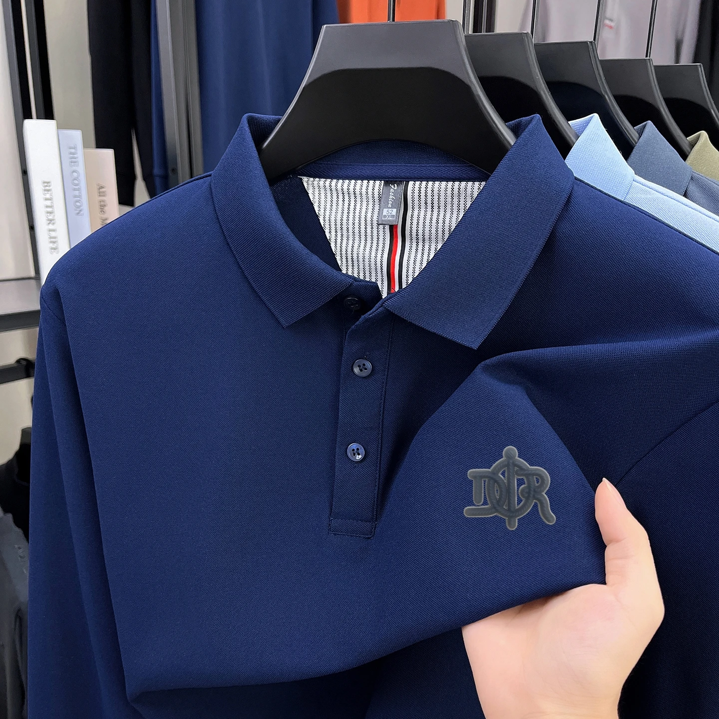 المبيعات الساخنة عالية الجودة الرجال قميص بولو التلبيب إلكتروني طباعة طويلة الأكمام بسيطة تي شيرت الخريف الربيع الأعمال أزياء رجالية #1