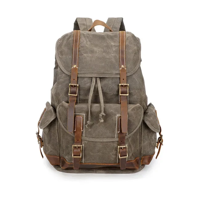 Vintage Oil Wax Canvas Backpack Men Leather Military Waterproof Travel Shoulder Bag High Quality school Bag Laptop Backpack