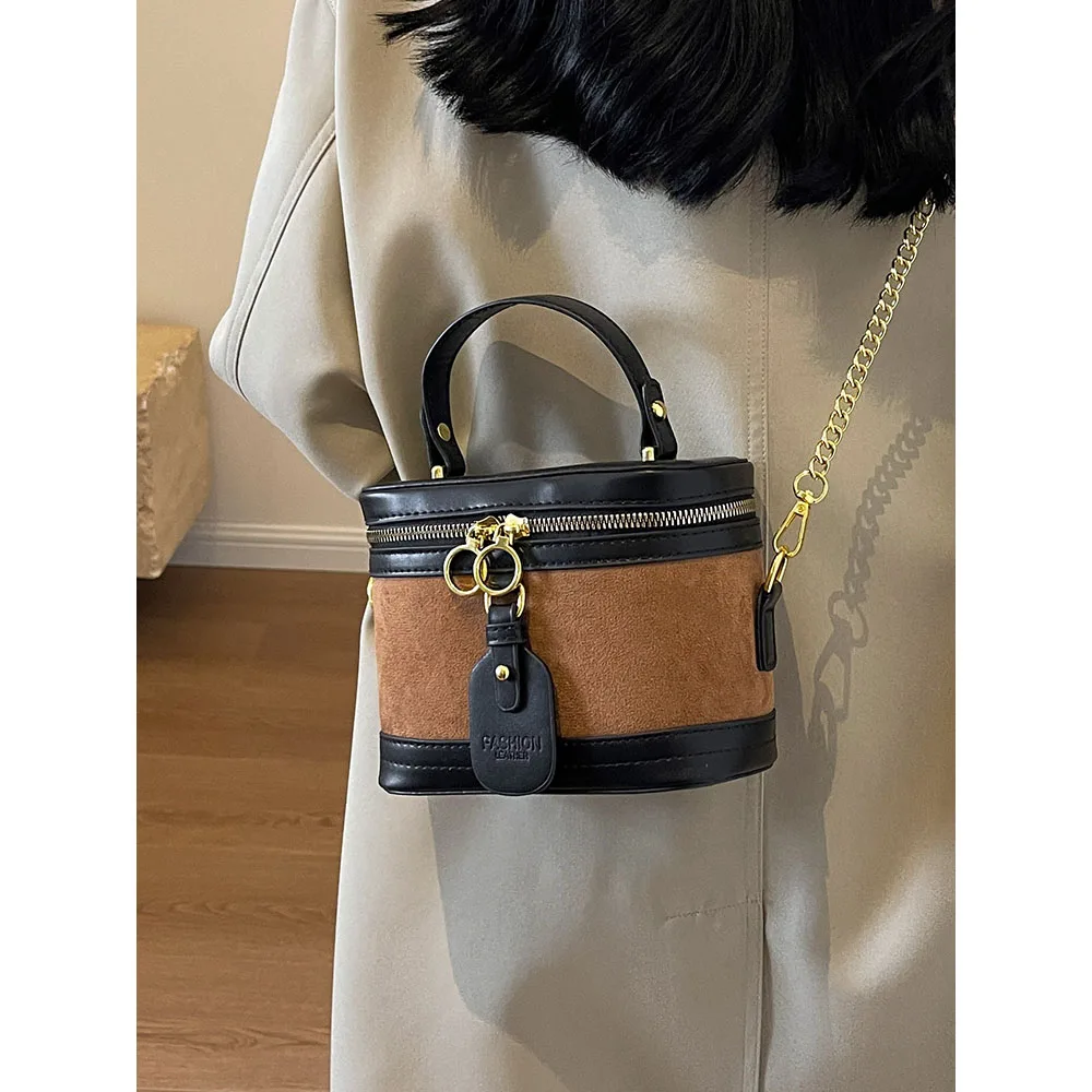 Retro Women Mini Square Handle Bags Contrast Color Pu Chain Shoulder Bags Female Casual Versatile Commute Crossbody Pack