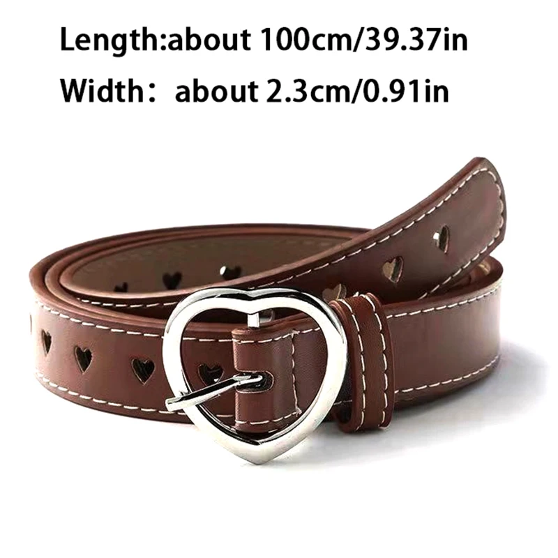 Women PU Leather Belt Hollow Out Loving Heart Ladies Waist Belt Trousers Pin Buckle Leather Female Vintage Waistband