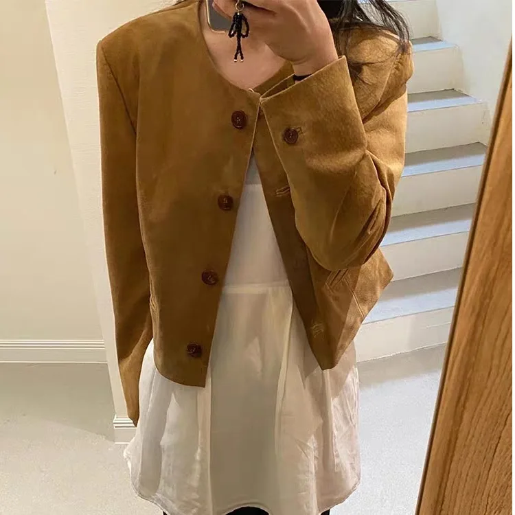 Or para mujer Jaet de ante holgado diseño Simple Vintage Sle East Gate 2025 recién llegado Faionable mat prendas de vestir exteriores