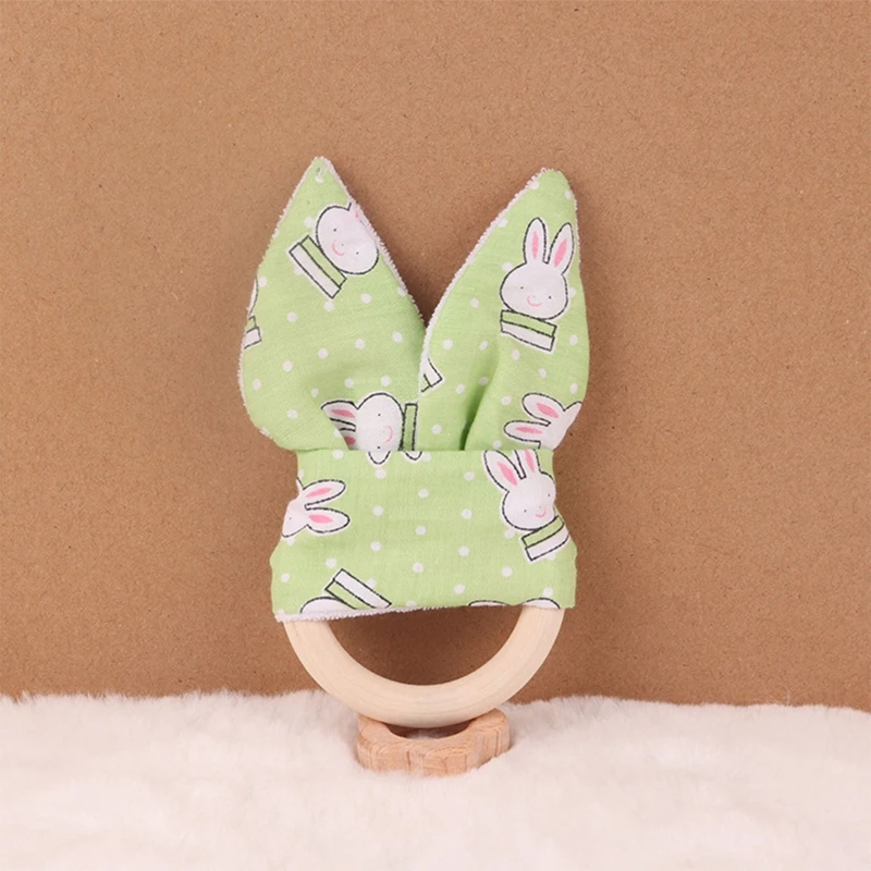 1pc Plush Rabbit Ears Baby Teether BPA Free Wooden Ring Newborn Rodent Molar Teeting Toy Baby Handhold Play Gym Sensory Rattle