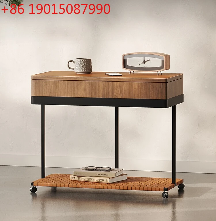 

Designer side table removable saddle leather trolley storage Italian minimalist sofa side cabinet