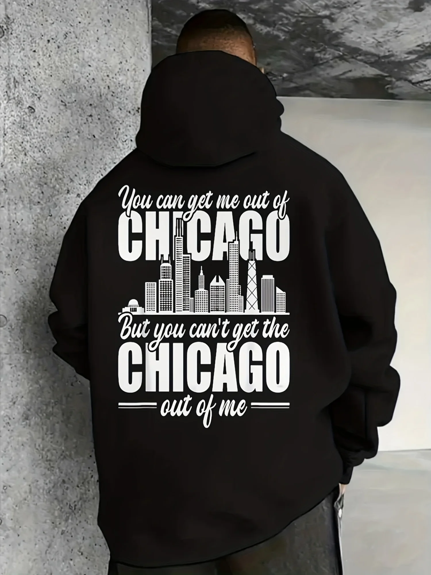 Chicago Born and Raised Graphic Hoodie - Unisex Pullover Sweatshirt with City Skyline and Bold Chicago Text - Soft Hoodie for Men and Women - Urban Streetwear, Game Day Outfit - Classic Black Hoodie with Kangaroo Pocket - Chicago Themed Apparel