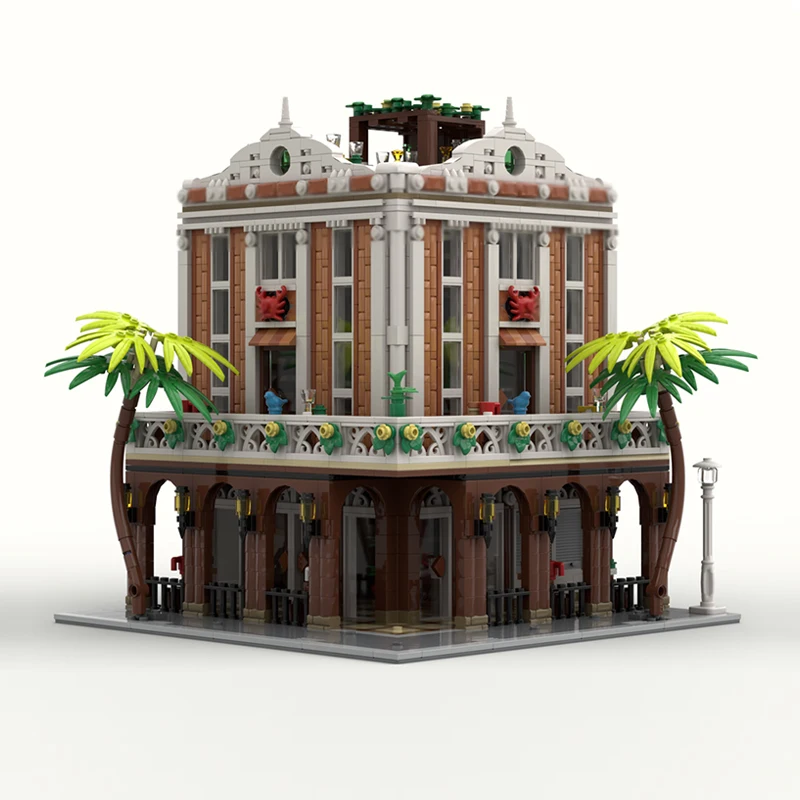 도시 스트리트 뷰 모델 MOC 빌딩 벽돌 해산물 레스토랑 모듈 형 기술 선물 휴일 조립 어린이 장난감 정장