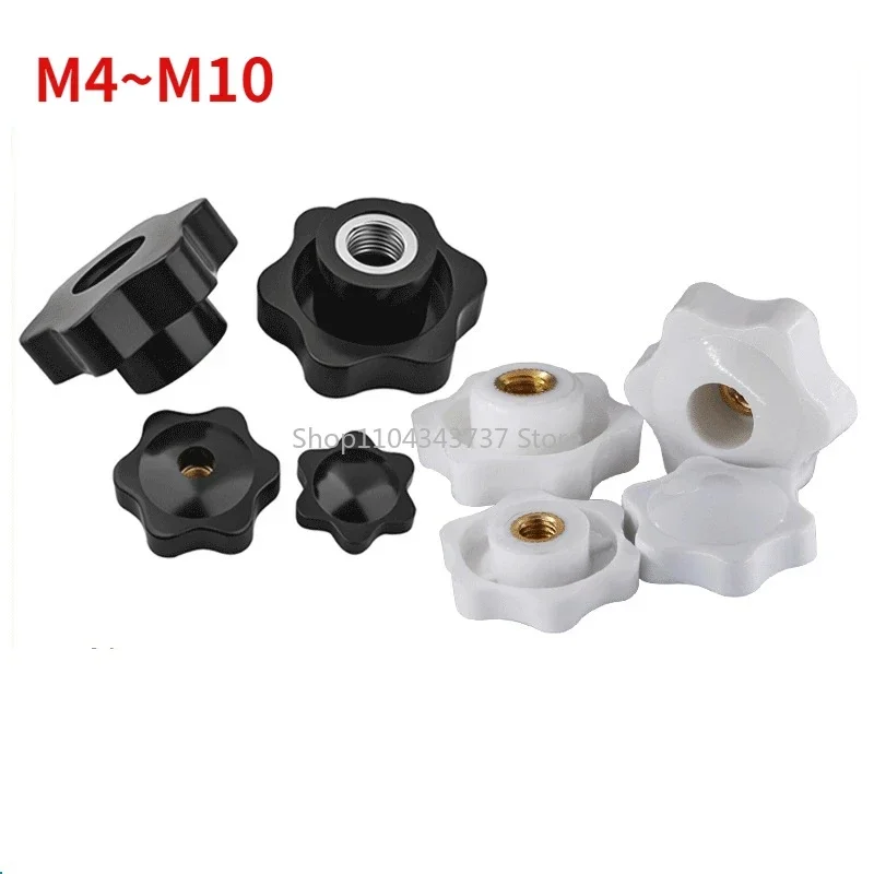 

M4-M10 Black White Bakelite Hand Knob Head Thumb Nut Through Hole/Blind Hole Plum Handle Nut Star Handle Plastic Heat-resistant
