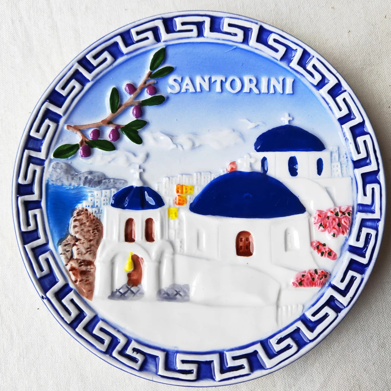 12CM European American TV Restaurant Background Wall Decoration Ceramic Plate Mediterranean Home Decor Tourist Souvenir Sunchamo