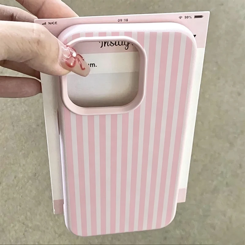 For Xiaomi Redmi Note 15 14 13 Pro Plus 12 11 10 Case Pink Striped Lychee Pattern Cover For Redmi 15 13 12 15C 14C 13C 17C Funda