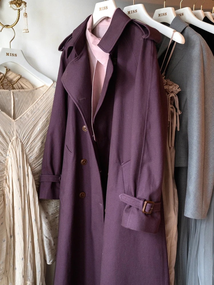 

Ретро-пальто фиолетового цвета женское, средней длины, ниже колена, весеннее, новое, для повседневной носки, прямого кроя, из хлопка, удлиненное, двубортное...