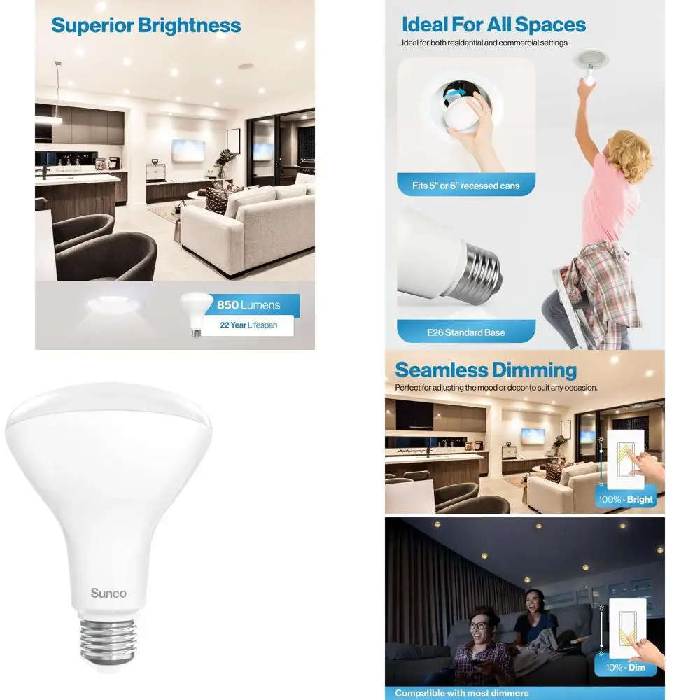 

Набор из 40 светодиодных ламп BR30 для встраиваемых светильников, 850 люмен, 11 Вт, 6000K дневной свет, с регулировкой яркости, цоколь E26, для домашнего использования