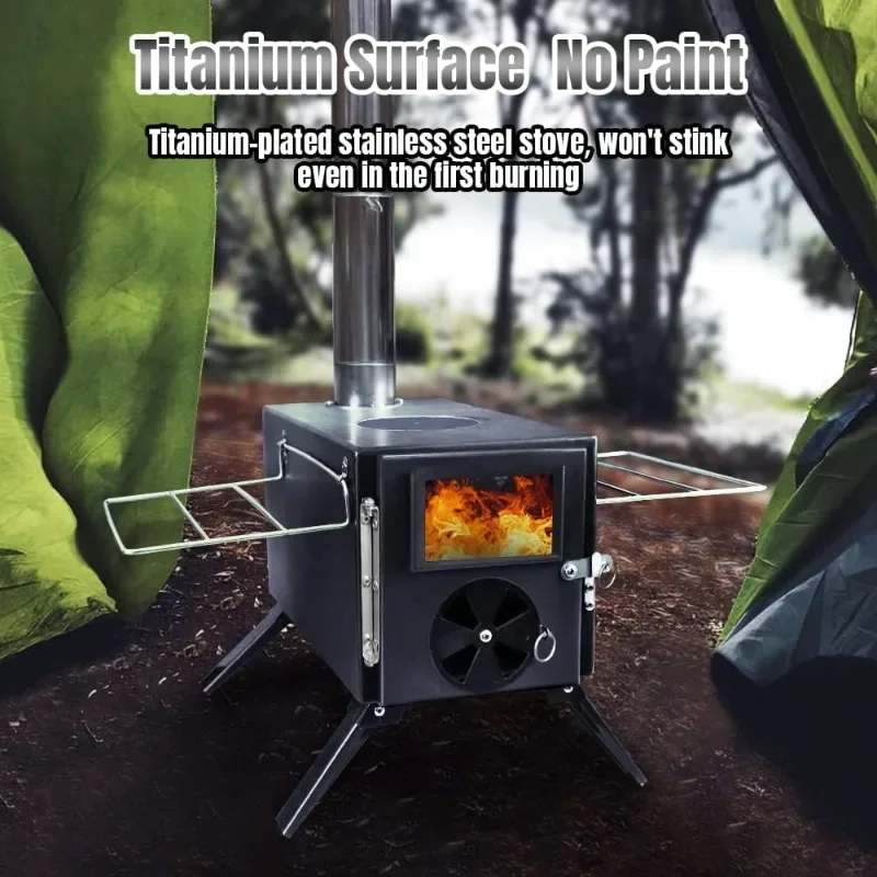 Fitinhot Camp Wood Stove, Tent Wood Burning Stoves Portable with Chimney Pipes, Upgraded Titanium Surface Camping Stove,