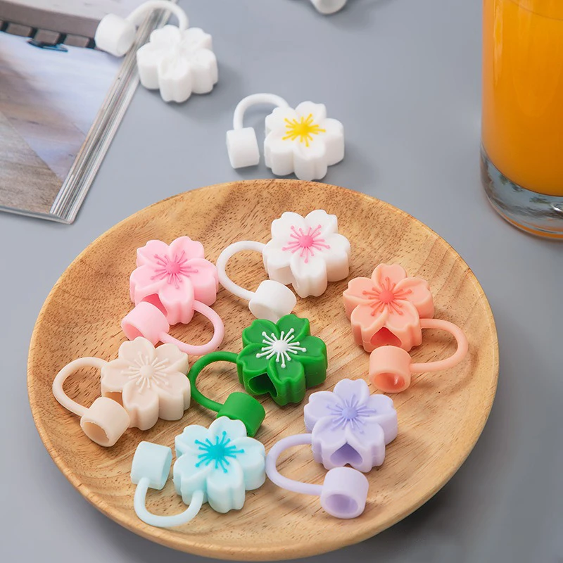 Begonia Flower Straw Cover Caps Silicone Straw Tips Lid 10mm 0.4in Reusable Dust-Proof Straw Topper For Stanleys Cup Party Decor