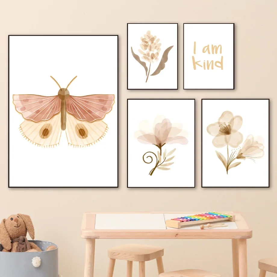 1pc frameless Canvas Painting 1pc frameless Canvas Painting Boho Floral Nursery Wall Art Neutral Watercolor Butterfly Flower Rai