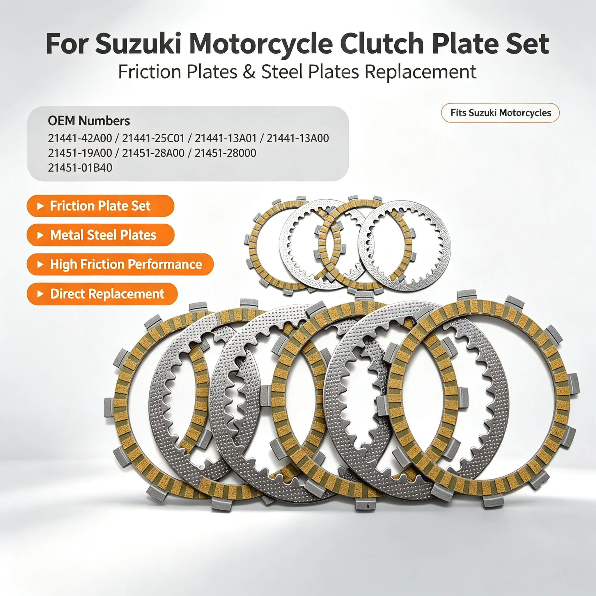 Motorcycle Clutch Friction Disc Plate Kit For Suzuki DF200ET DF200EW DF200 DR200 G/H/J RV200 GSF250 R GSXR250 UN Wolf