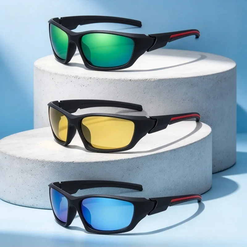 3pcs Mountain Bike Cycling Sports Sunglasses Men Oversized Frame Sun Glasses for Outdoor Fishing & Riding