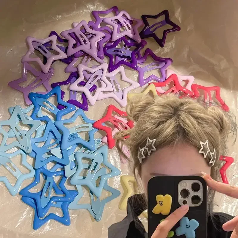 50 Stück bunte Kawaii-Stern-Haarspangen Y2K Süße Mädchen BB Solide Stern-Haarklammern Metall-Schnappklammer Kopfschmuck Haarschmuck Geschenke – Detail 1