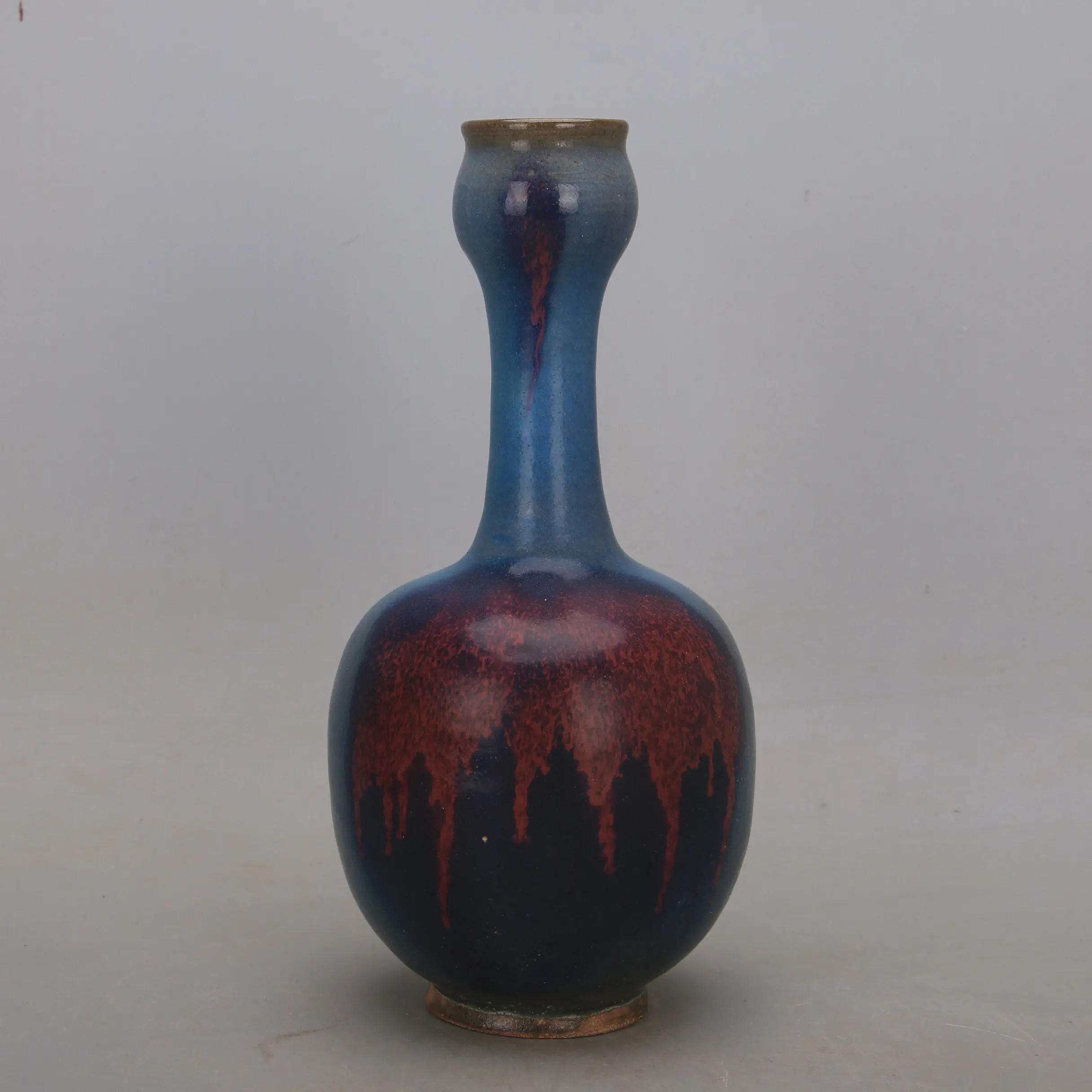 Song Dynasty Jun Ware Blue Glaze Splashed Kiln Transformation Garlic Head Vase Reproduction Porcelain Home Decor Collectible