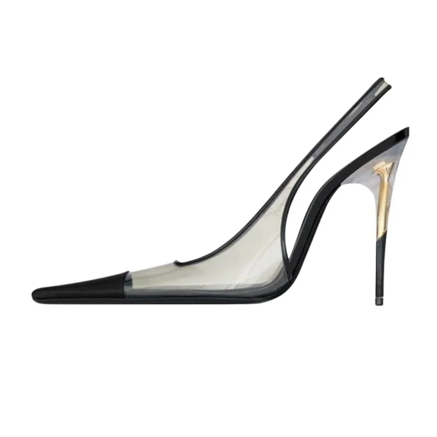 Women Colorblock Snake Pattern Transparent Pointed Toe Stiletto Heel Slingback Pumps 2026 New Runway Fashion Elegant Ladies