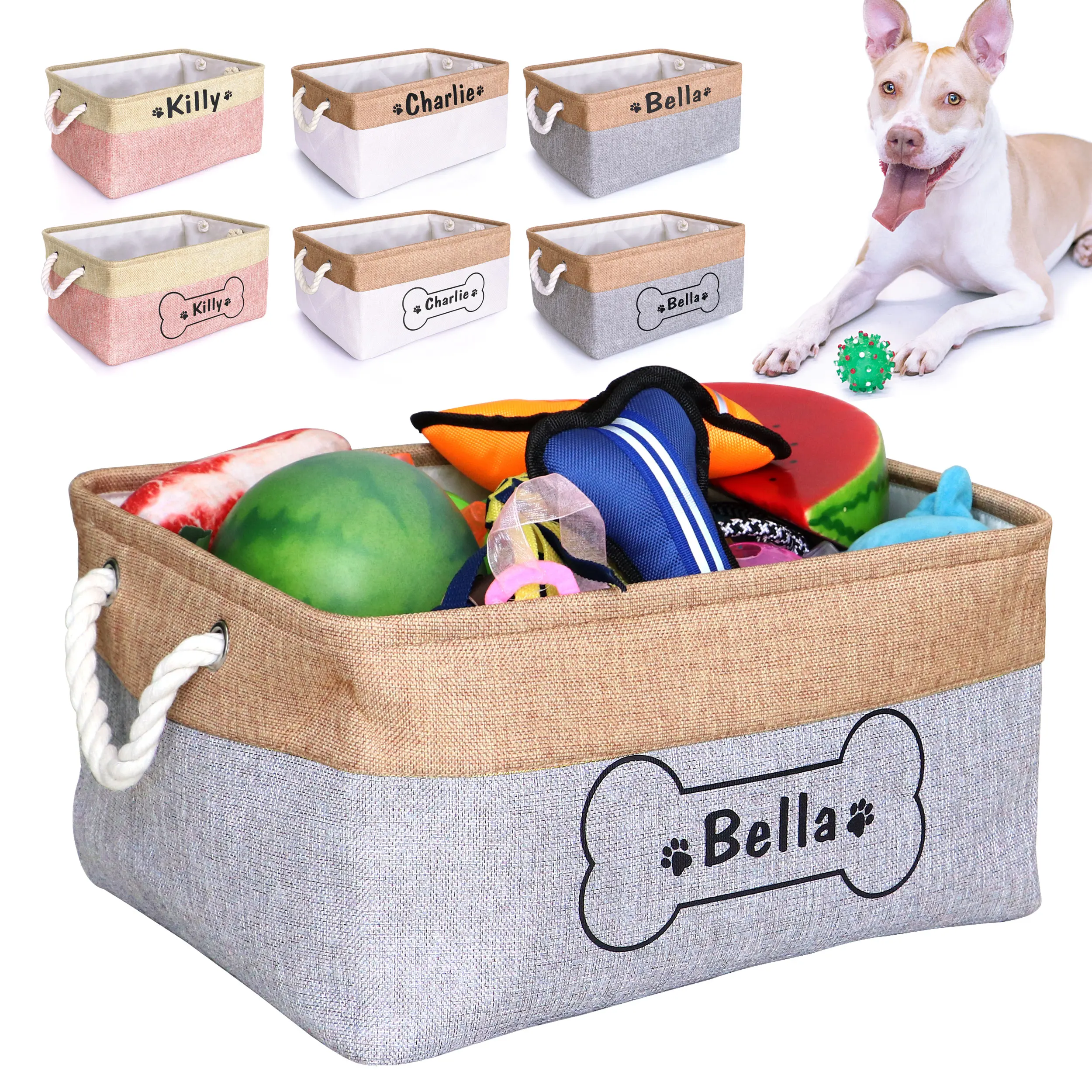 Personalized Dog Toy Basket Free Print Pet Storage Box Foldable DIY Custom Name Toys Accessories Dog Canvas Bag Pet Products