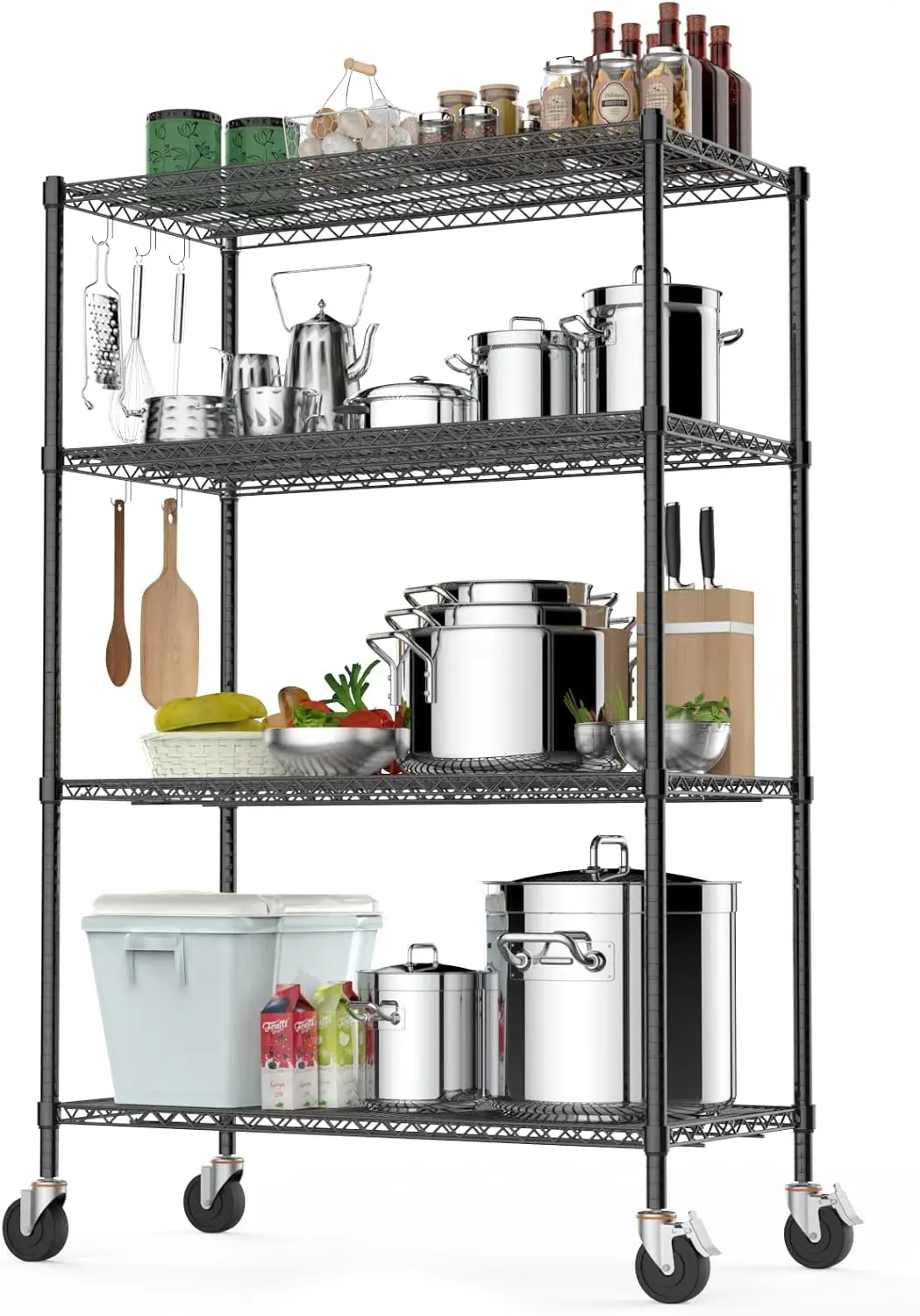 

Wire Shelving Unit with Wheels, NSF Certified 4 Tier Adjustable Storage Shelves 48"×24"×72", 2400LBS Heavy Duty Shelving