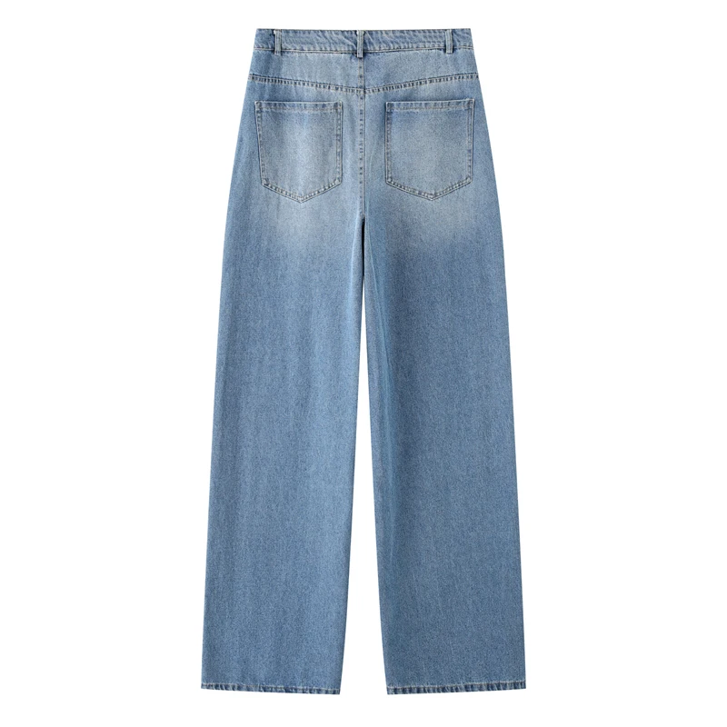 HXAO Women's Wide Jeans Pant Asymmetric High Waist Denim Pants Baggy Basic Wide Leg Casual Trousers Summer Ladies Straight Pants