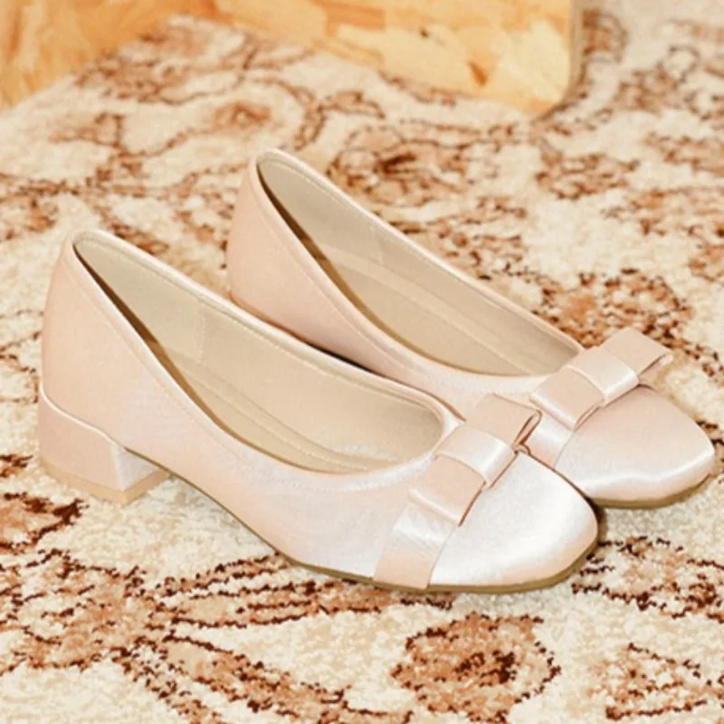 Silk Soft Sole Single Shoes Fashion Square Toe Shallow Mouth Bow Non-Tired Feet Low Top Shoes