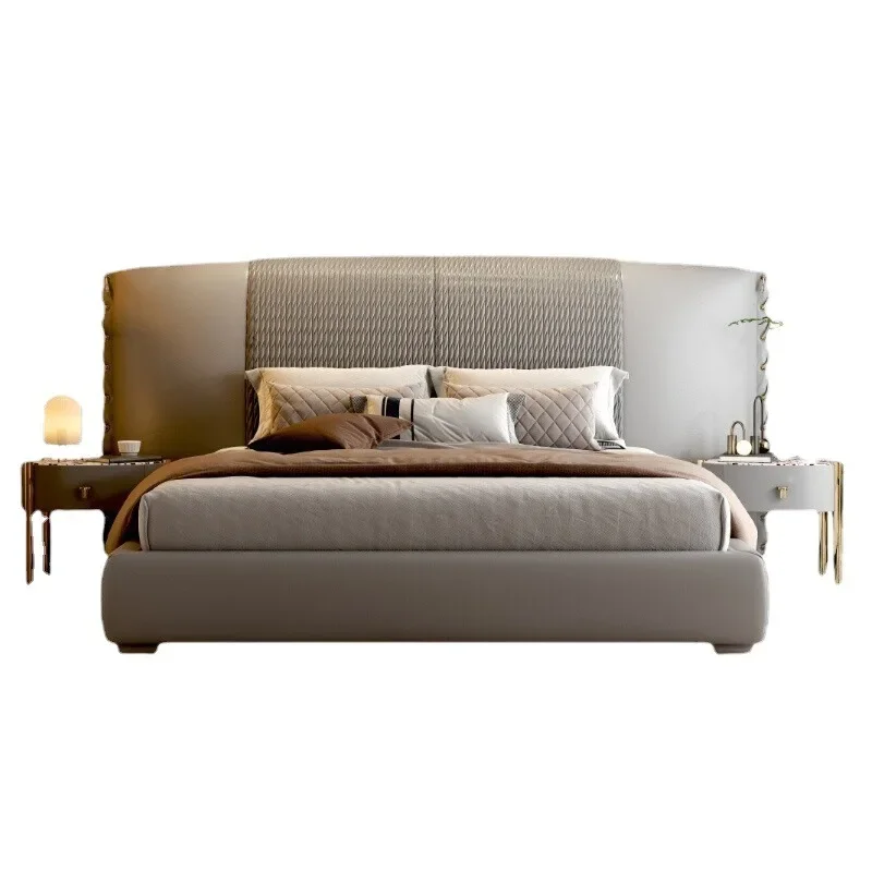 

Кожаная кровать для главной спальни, большая квартира, дизайнерская, для элитной виллы, двуспальная