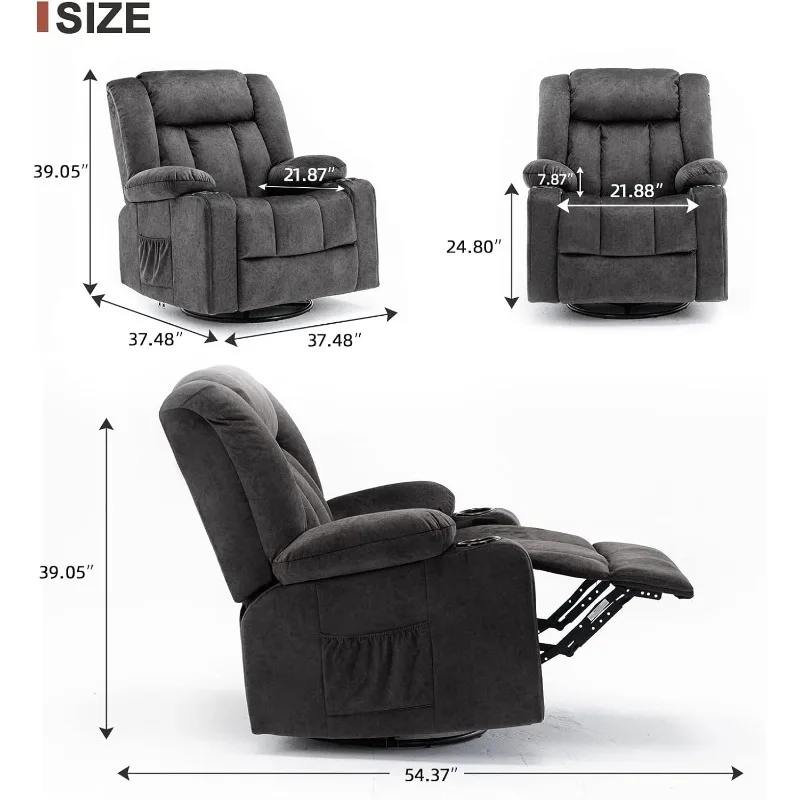 Recliner Chair Massage Rocker with Heated 360 Degree Swivel Lazy Boy Recliner Single Sofa Seat with Cup Holders for Living