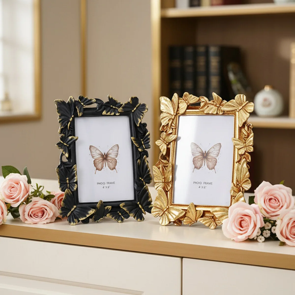 European-style resin rectangular home decor photo frame with multiple butterflies in a scattered relief design