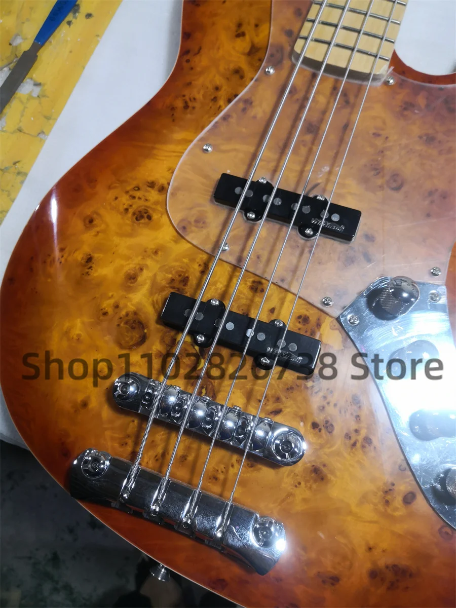 4 String electric bass BACCH bass Ash wood body Burl Maple top Maple fingerboard High quality bridge acrylic boardfactory custom