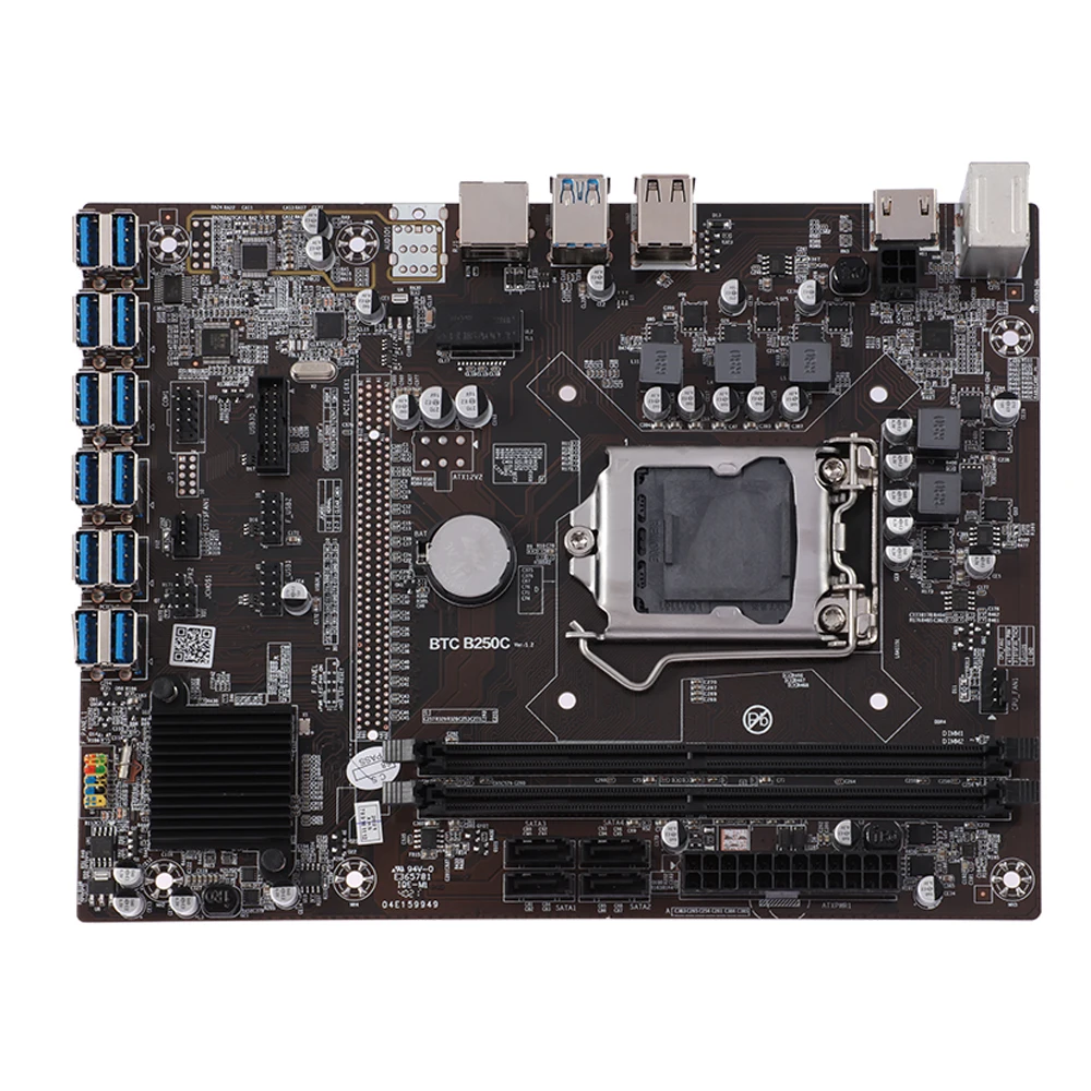 Placa base BTC-B250 para minería, tarjeta madre 12xusb 3,0 a PCI-E 16X, ranura para tarjeta gráfica DDR4 Max Miner, LGA 1151, compatible con CPU I6 I7