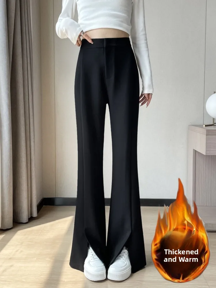 

Black High Waist Wide Leg Pants Women's Spring Autumn Casual Straight Cut Floor Length Slit Suit Pants Korean Style Commute