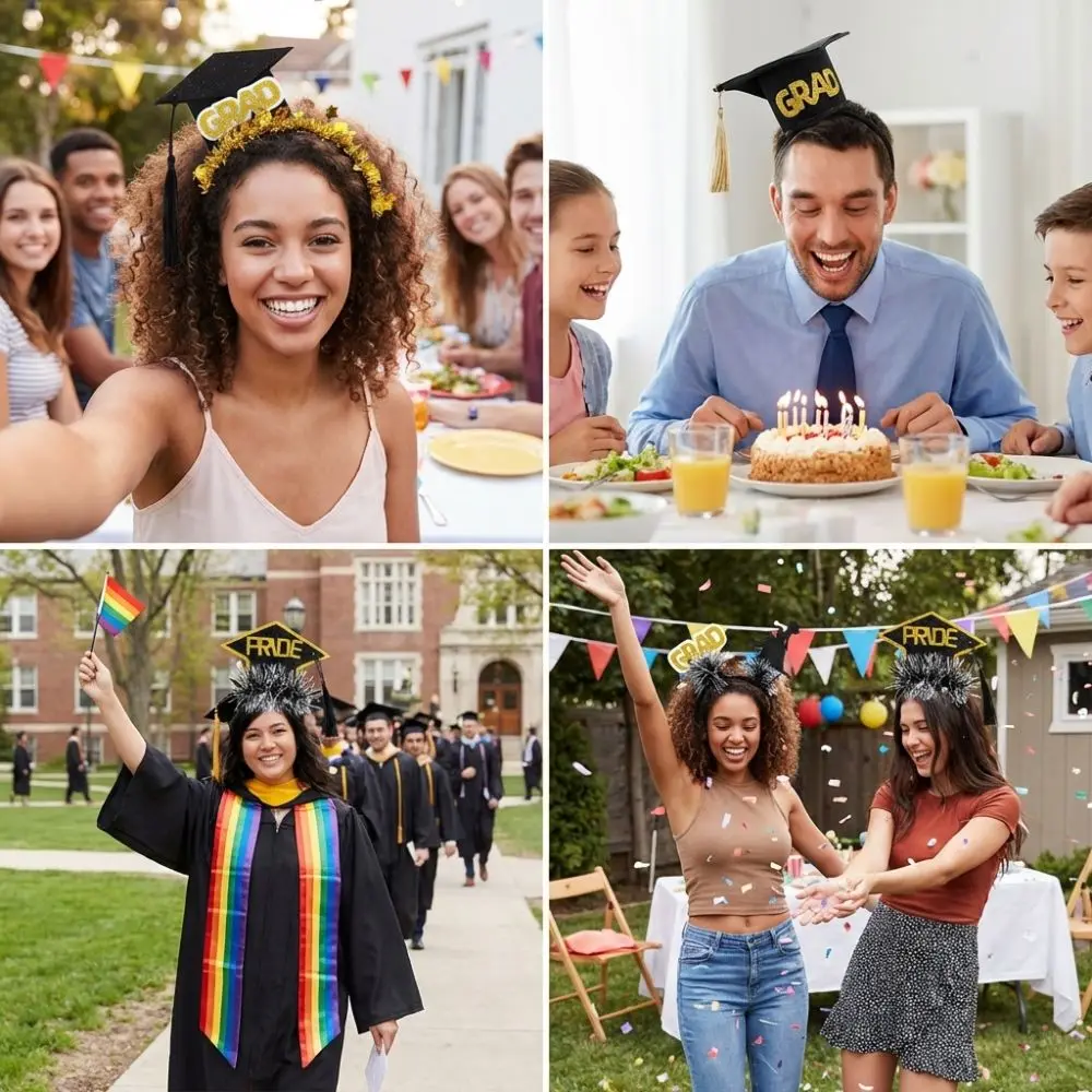 Funny Celebrate Graduation Headband Non-slip Shiny Graduation Cap Hairband Glitter Headwear Party Headpiece Party Favors