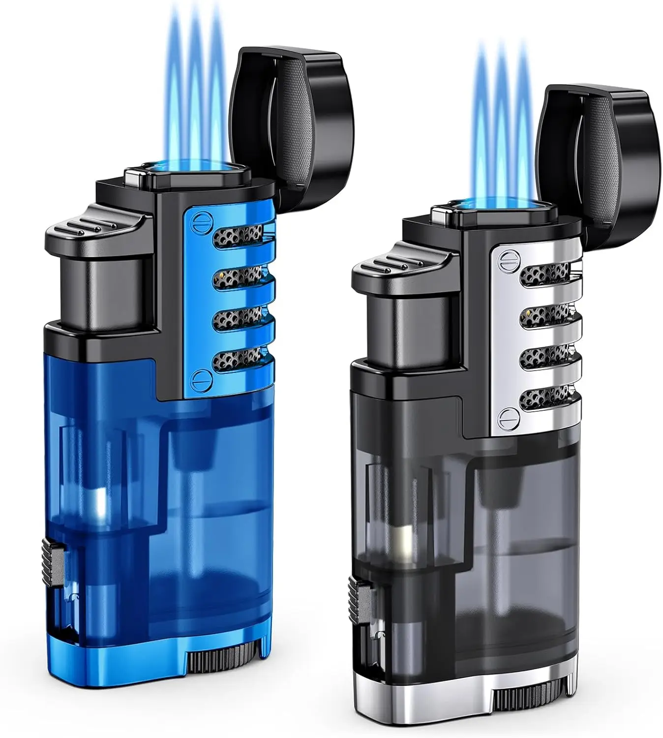 

New 3-Flame Transparent Torch Lighter Refillable Windproof Gas Lighters, Cigar Special Men's Cigarette Accessory Gift