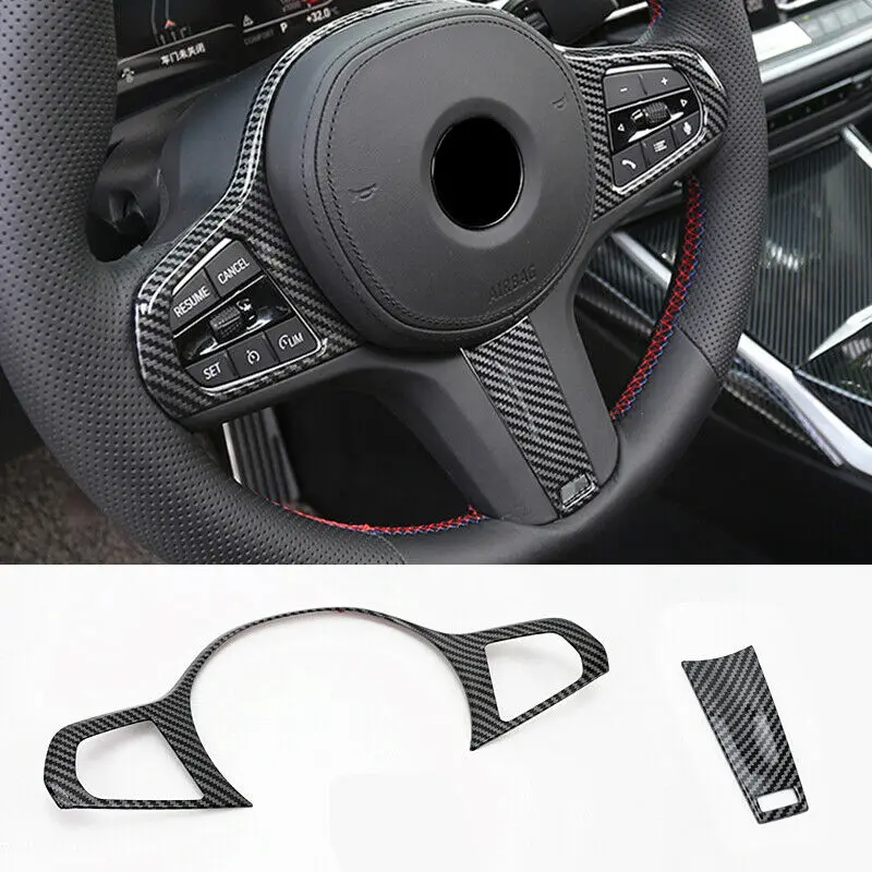 Carbon Fiber ABS Steering Wheel Decorative Frame For BMW 3 G20 Interior Trim Steering Wheel Cover 2019-2021