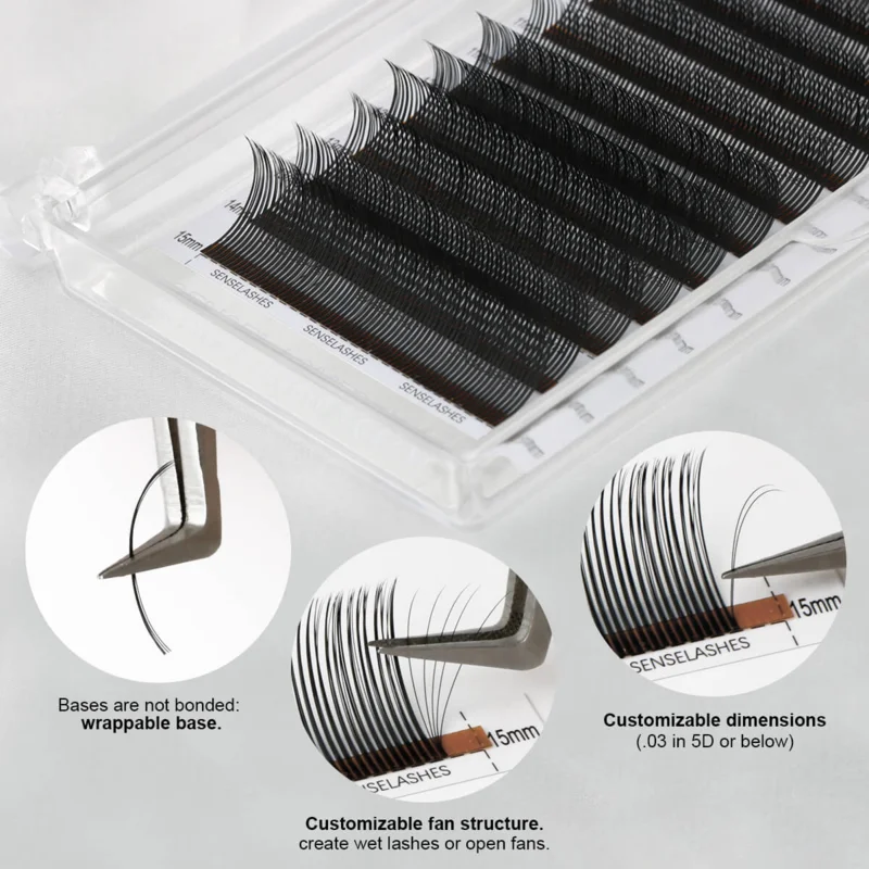 SENSE LASHES 12 Rows 0.07mm 5D Cashmere Volume Wispy Eyelash Extensions Natural Soft Easy Fans Volume Individual Lashes