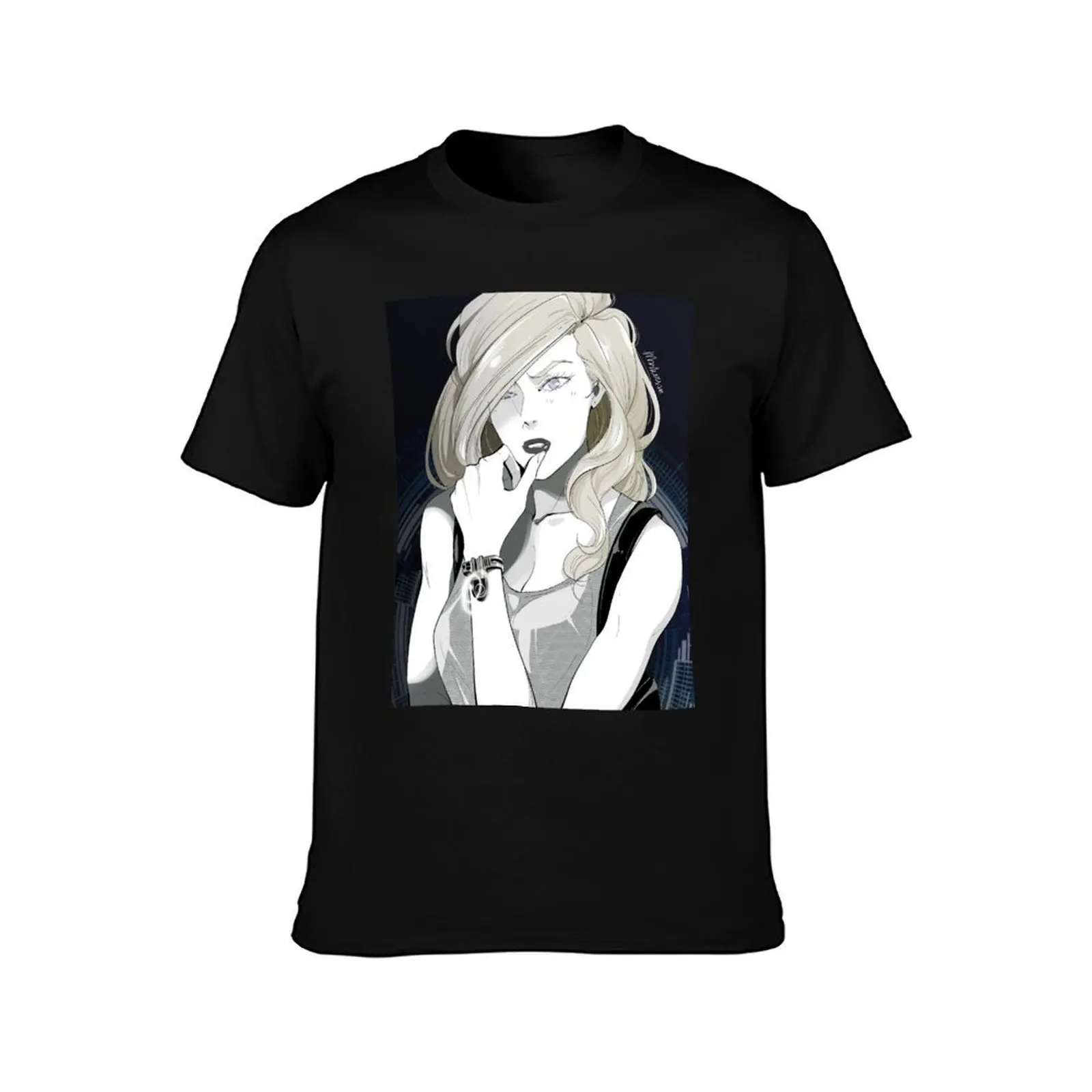 Celia Manga Style Blindfold Mashersan T-Shirt, Summer Casual Cotton Tee, Oversized Streetwear Tops, Vintage Graphic Print