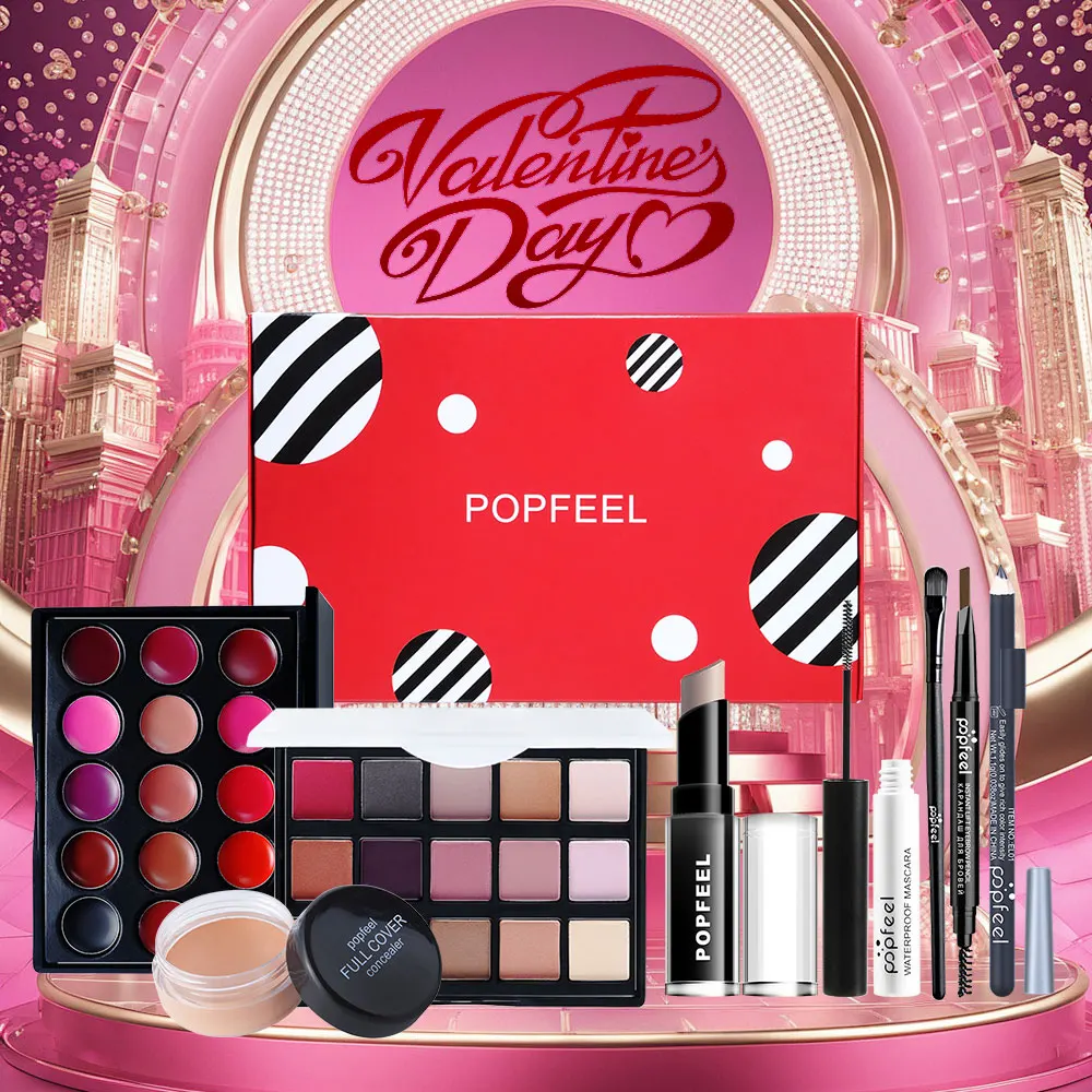 Kit de maquillaje POPFEEL, juego completo de maquillaje para niñas y mujeres, regalo de San Valentín para niñas