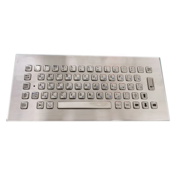 Standard wired desktop Russian  65  keys waterproof  stainless steel metal industrial mechanical keyboard