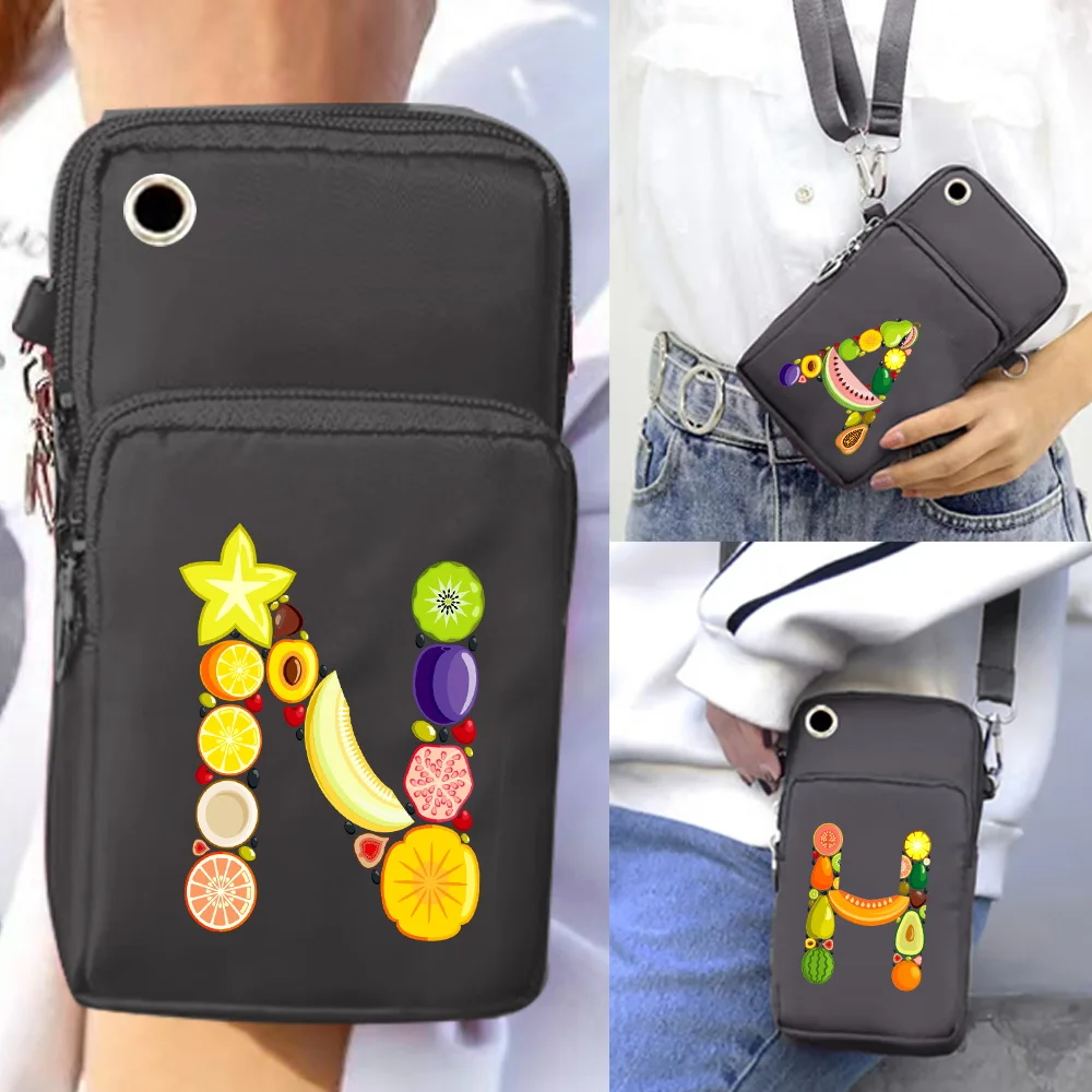 Mobile Phone Bag Women Shoulder Bags Wrist Pack Wallets for Apple/Huawei/Xiaomi Cell Phone Packet Fruit Letter Print Arm Purse